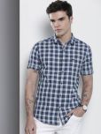 The Indian Garage Co. Cotton Blend Slim Fit Checks Half Sleeves Men's Casual Shirt - Navy Blue ( Pack of 1 )