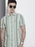 The Indian Garage Co. Cotton Blend Slim Fit Striped Half Sleeves Men's Casual Shirt - Green ( Pack of 1 )