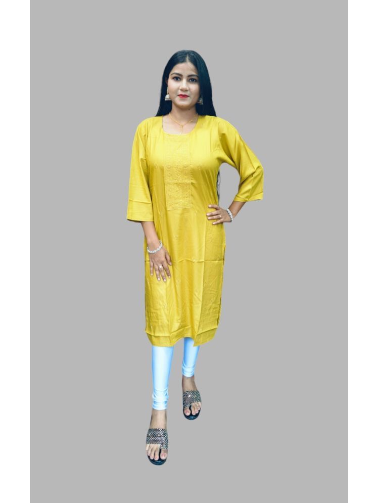     			AYUKTI FASHION Pack of 1 Cotton Self Design Straight Women's Kurti - ( Yellow )