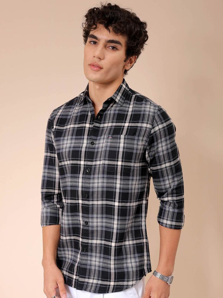     			The Indian Garage Co Men Spread Collar Tartan Checked Cotton Slim Fit Casual Shirt