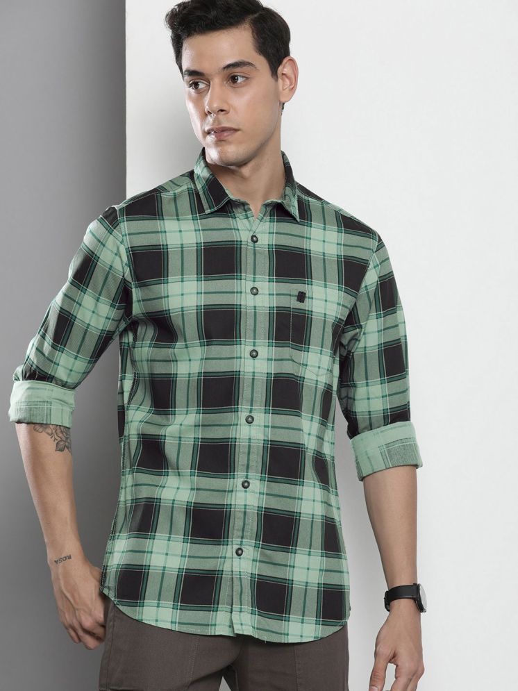     			The Indian Garage Co Men Black & Green Tartan Checks Pure Cotton Casual Shirt