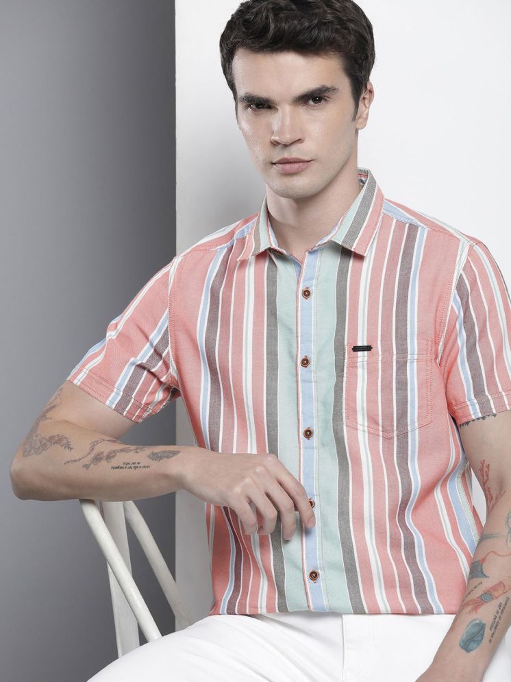     			The Indian Garage Co. Cotton Blend Slim Fit Striped Half Sleeves Men's Casual Shirt - Pink ( Pack of 1 )