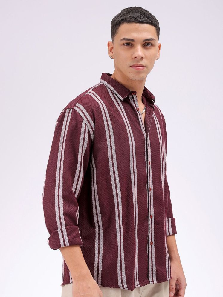     			The Indian Garage Co. Cotton Blend Regular Fit Striped Full Sleeves Men's Casual Shirt - Maroon ( Pack of 1 )