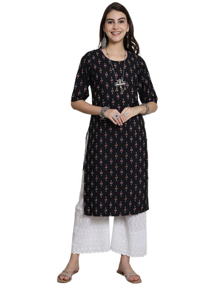     			1 Stop Fashion Pack of 1 Crepe Printed Nayra Women's Kurti - ( Black )