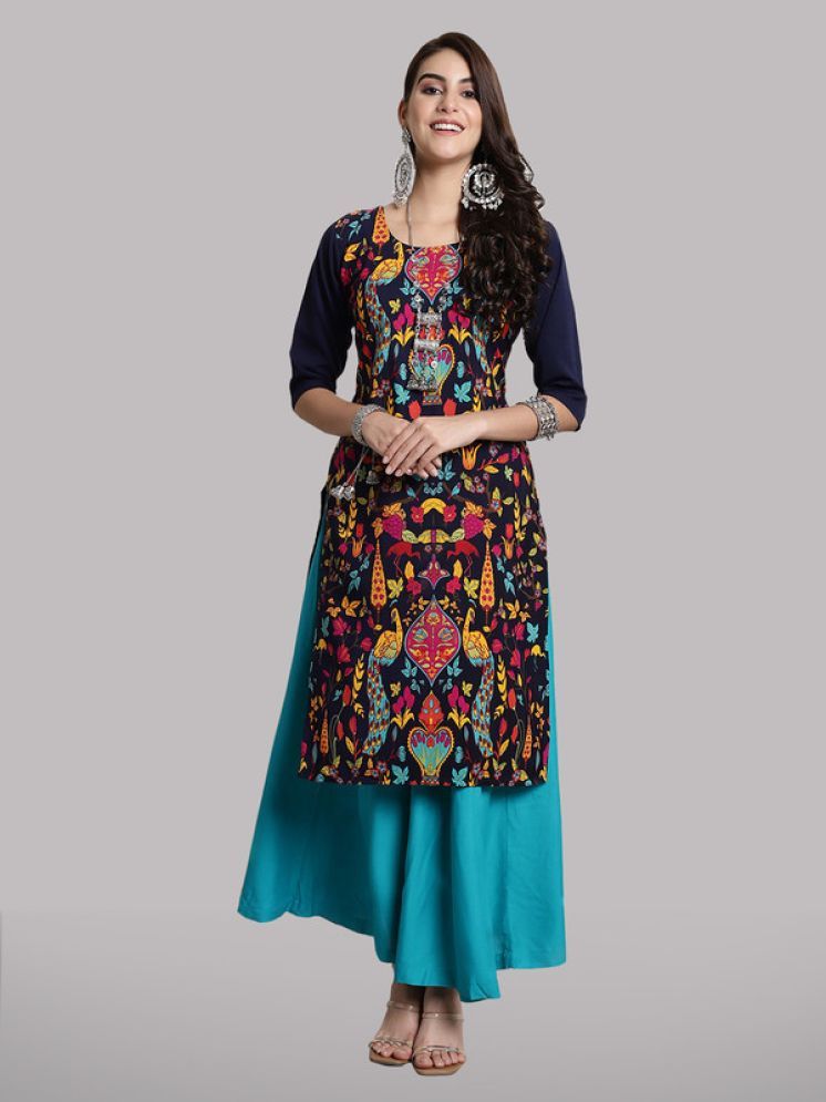     			1 Stop Fashion Pack of 1 Crepe Printed Straight Women's Kurti - ( Multicolor8 )