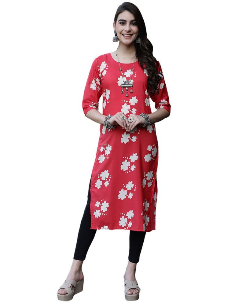     			1 Stop Fashion Pack of 1 Crepe Printed Straight Women's Kurti - ( Red )