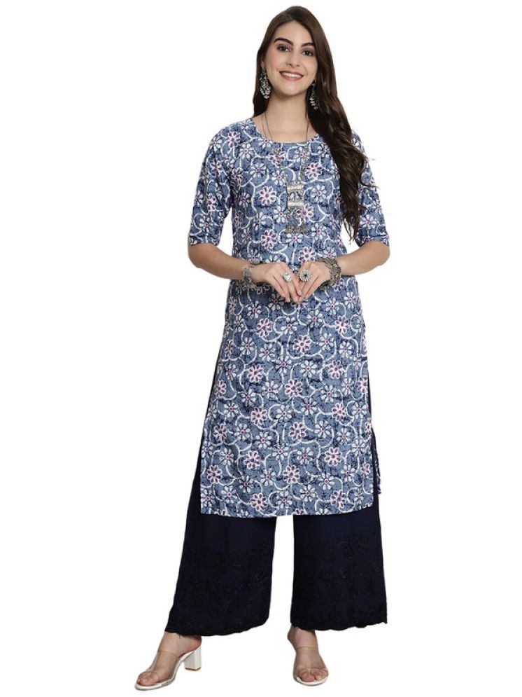     			1 Stop Fashion Pack of 1 Crepe Printed Nayra Women's Kurti - ( Blue )