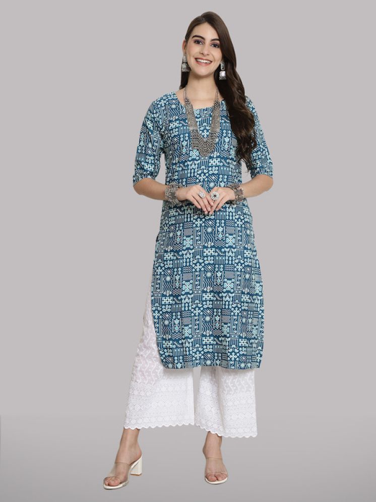     			1 Stop Fashion Pack of 1 Crepe Printed Straight Women's Kurti - ( Blue )