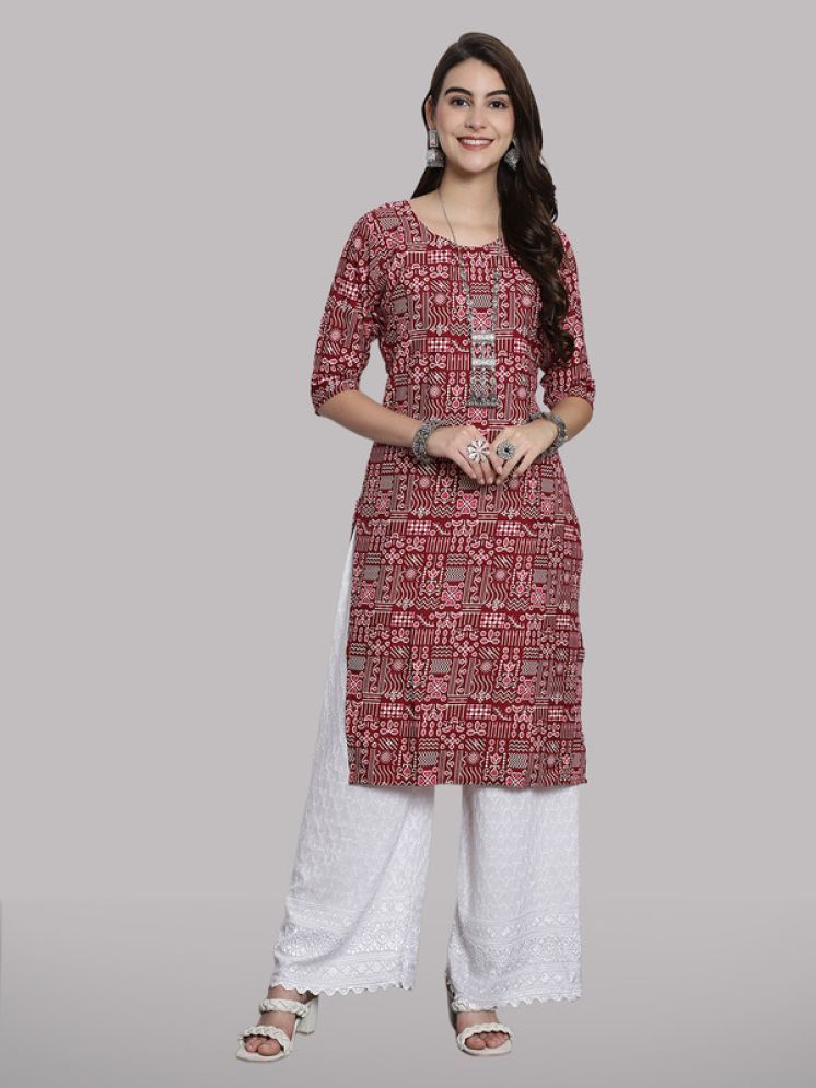     			1 Stop Fashion Pack of 1 Crepe Printed Straight Women's Kurti - ( Maroon )