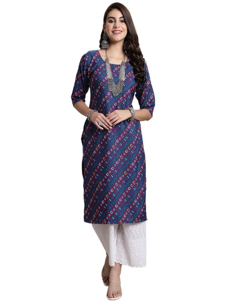     			1 Stop Fashion Pack of 1 Crepe Printed Straight Women's Kurti - ( Navy Blue )