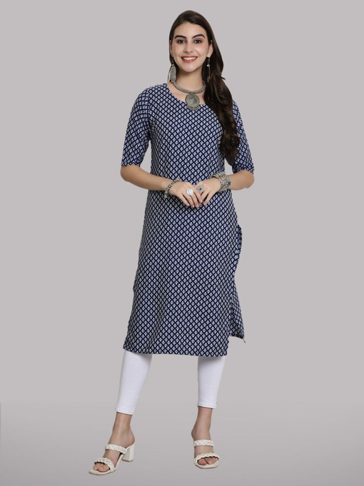     			1 Stop Fashion Pack of 1 Crepe Printed Straight Women's Kurti - ( Navy Blue )