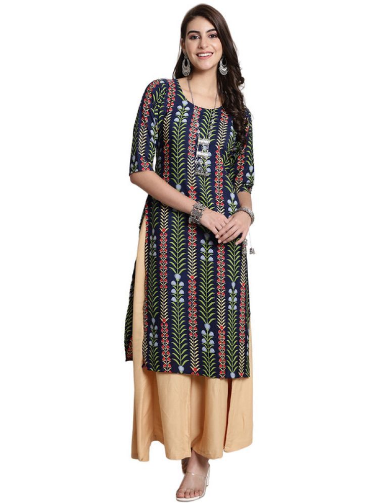     			1 Stop Fashion Pack of 1 Crepe Printed Straight Women's Kurti - ( Navy )