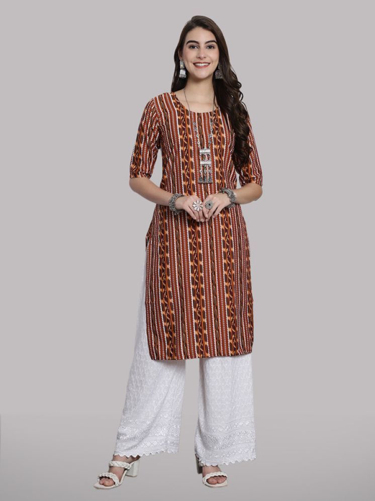     			1 Stop Fashion Pack of 1 Crepe Printed Straight Women's Kurti - ( Brown )