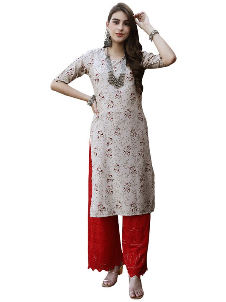     			1 Stop Fashion Pack of 1 Crepe Printed Straight Women's Kurti - ( Beige )