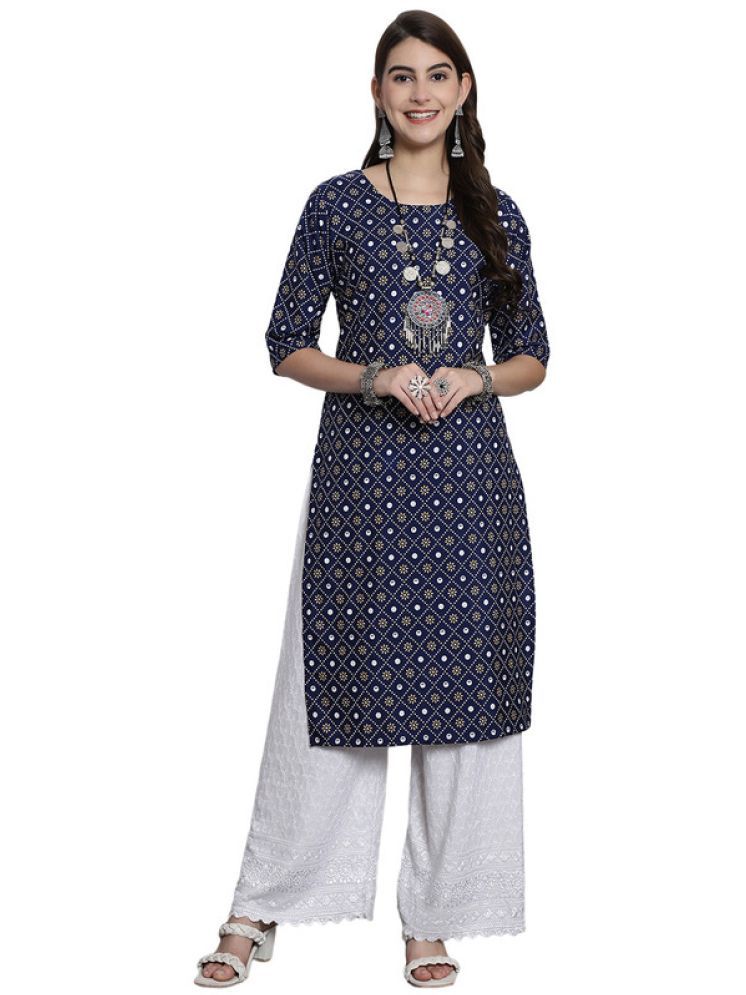     			1 Stop Fashion Pack of 1 Crepe Printed Straight Women's Kurti - ( Blue )