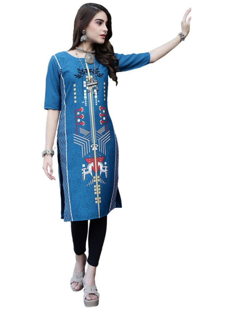     			1 Stop Fashion Pack of 1 Crepe Printed Nayra Women's Kurti - ( Blue )