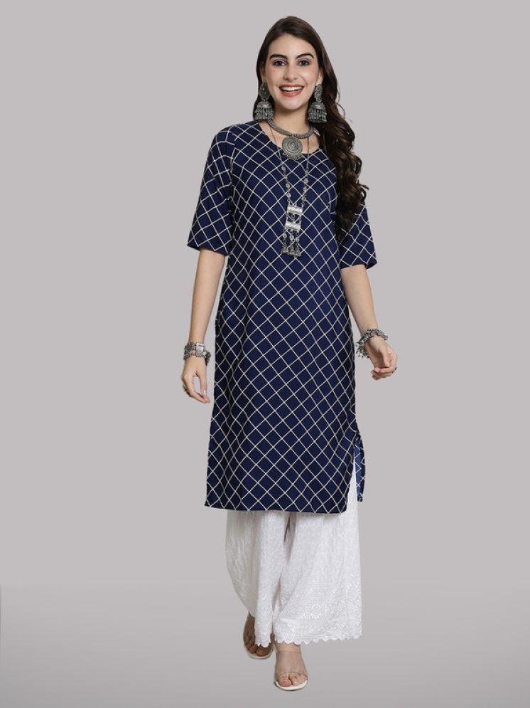     			1 Stop Fashion Pack of 1 Crepe Printed Straight Women's Kurti - ( Navy )