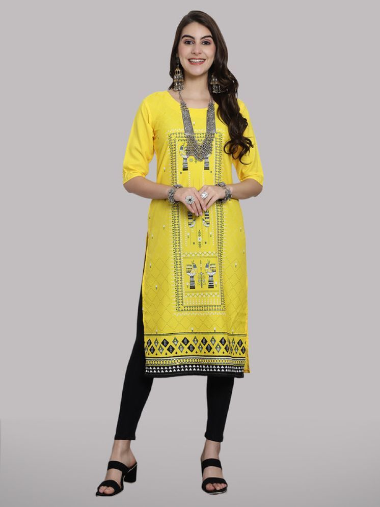     			1 Stop Fashion Pack of 1 Crepe Printed Straight Women's Kurti - ( Yellow )