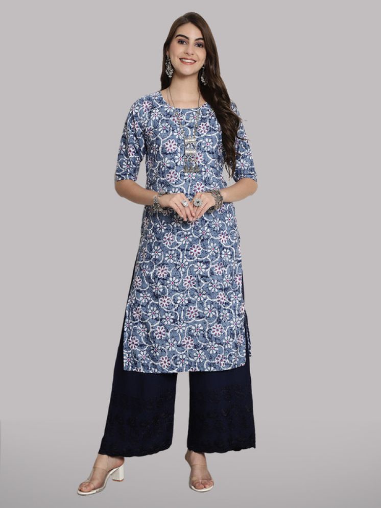     			1 Stop Fashion Pack of 1 Crepe Printed Straight Women's Kurti - ( Blue )