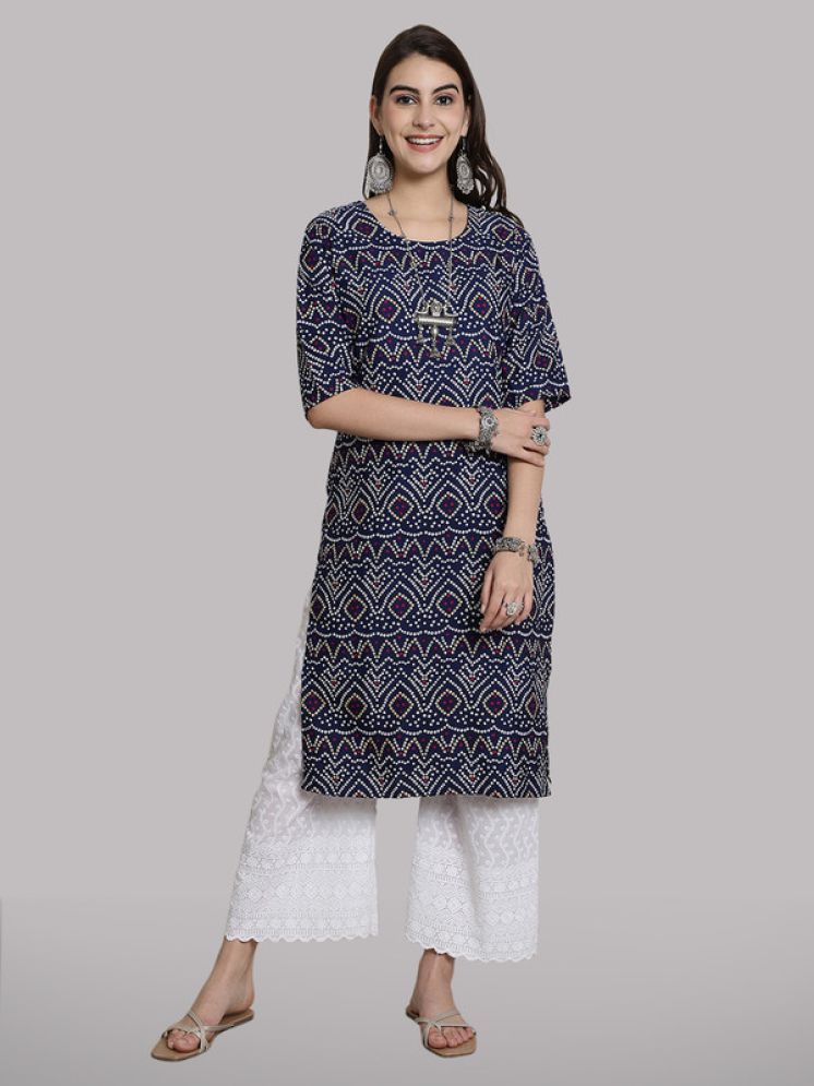     			1 Stop Fashion Pack of 1 Crepe Printed Straight Women's Kurti - ( Blue )