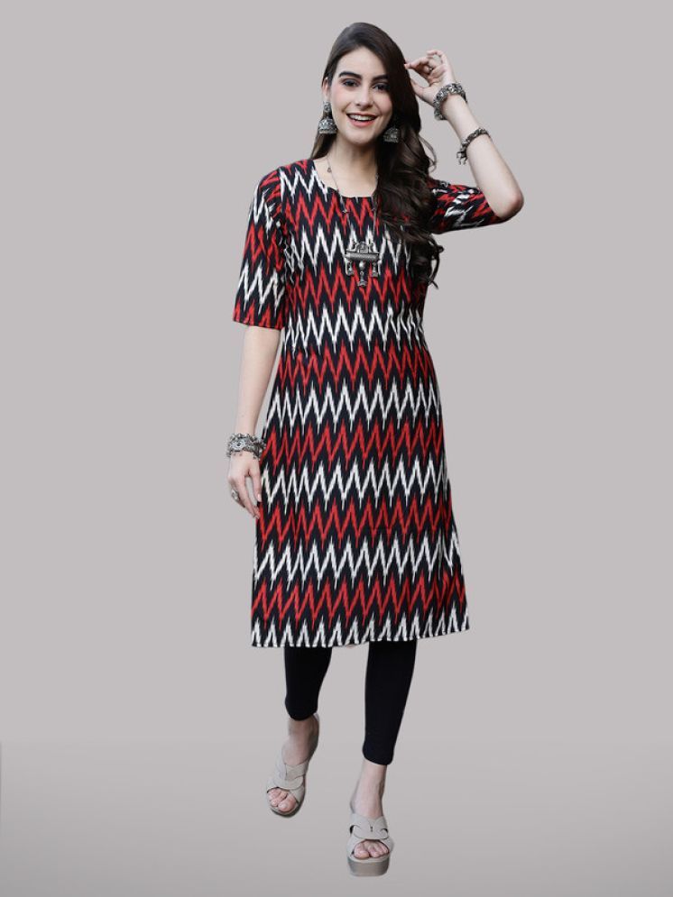     			1 Stop Fashion Pack of 1 Crepe Printed Straight Women's Kurti - ( Red & Blue )