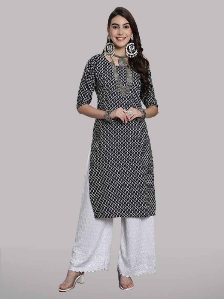     			1 Stop Fashion Pack of 1 Crepe Printed Straight Women's Kurti - ( Black )