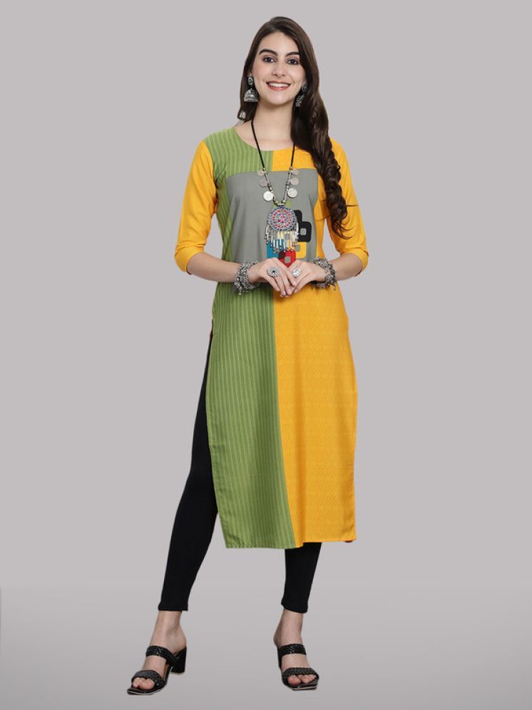     			1 Stop Fashion Pack of 1 Crepe Colorblock Straight Women's Kurti - ( Yellow )