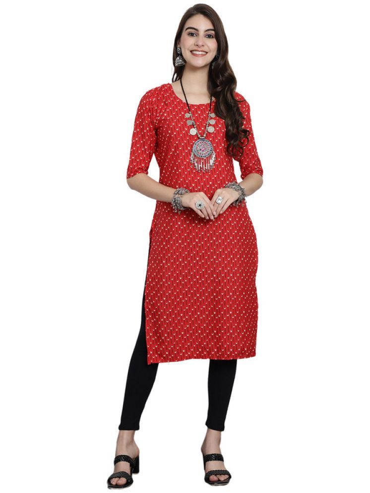     			1 Stop Fashion Pack of 1 Crepe Printed Straight Women's Kurti - ( Red )