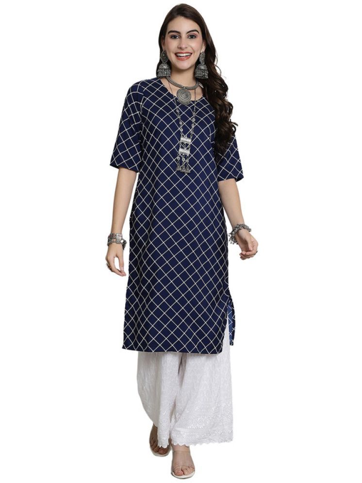     			1 Stop Fashion Pack of 1 Crepe Printed Straight Women's Kurti - ( Navy )