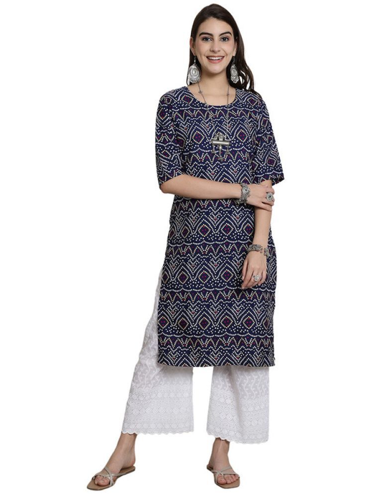     			1 Stop Fashion Pack of 1 Crepe Printed Nayra Women's Kurti - ( Blue )