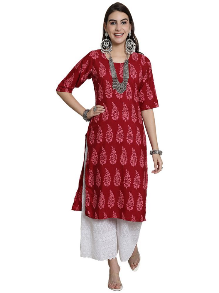     			1 Stop Fashion Pack of 1 Crepe Printed Straight Women's Kurti - ( Red )