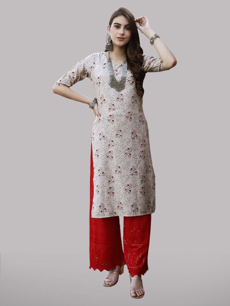     			1 Stop Fashion Pack of 1 Crepe Printed Straight Women's Kurti - ( Beige )