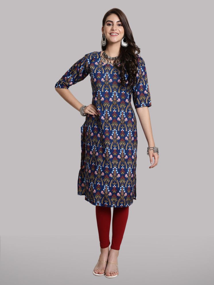     			1 Stop Fashion Pack of 1 Crepe Printed Straight Women's Kurti - ( Navy )