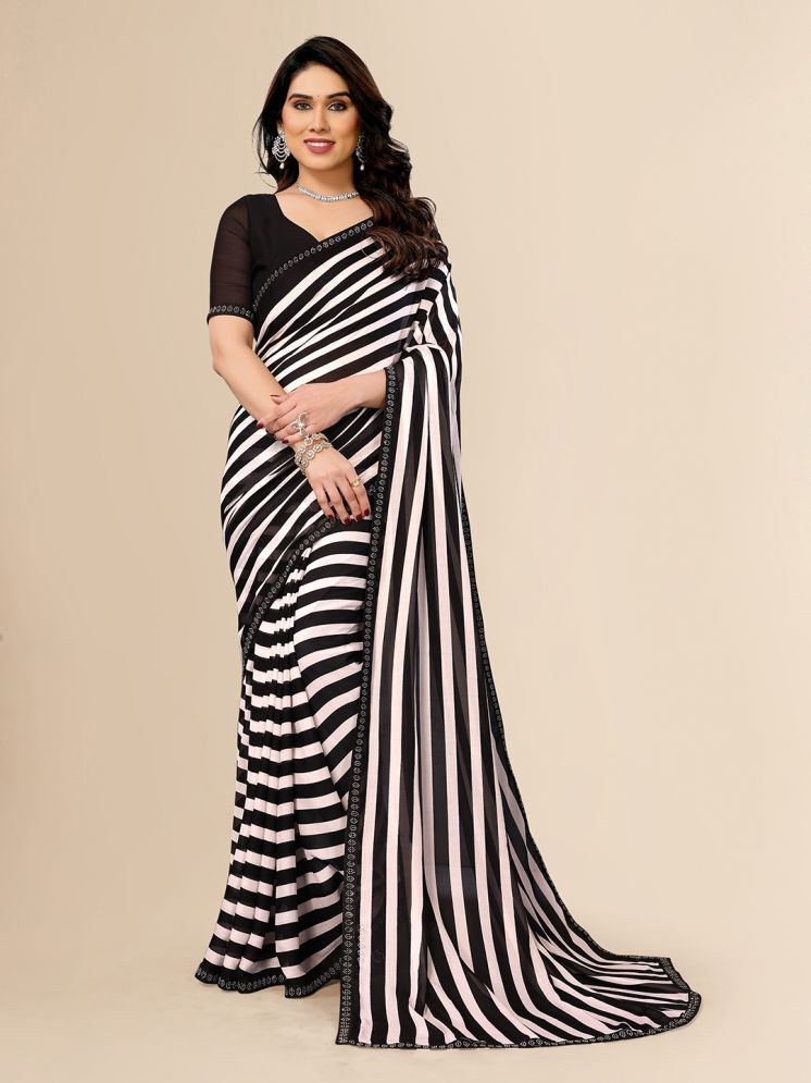     			ANAND SAREES Pack of 1 Georgette Striped Saree With Blouse Piece ( Black )