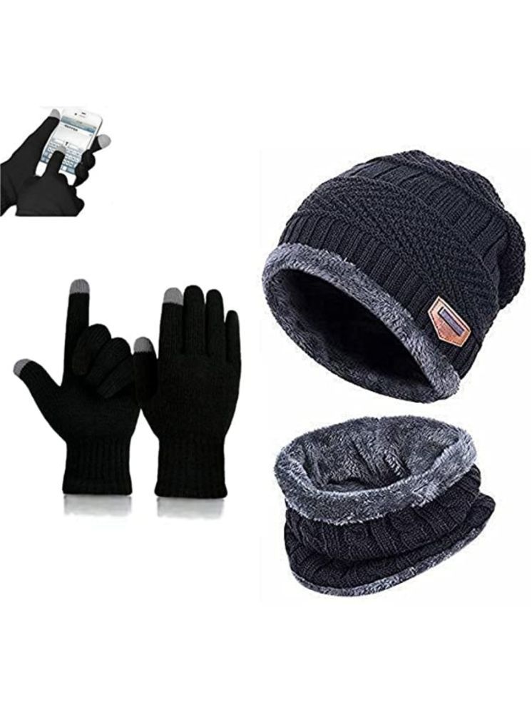     			BAYEMA Pack of 3 Woollen Men's Cap ( Black )