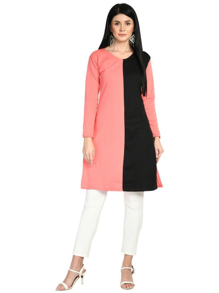     			Indistar Pack of 1 Woollen Colorblock Straight Women's Kurti - ( Pink )