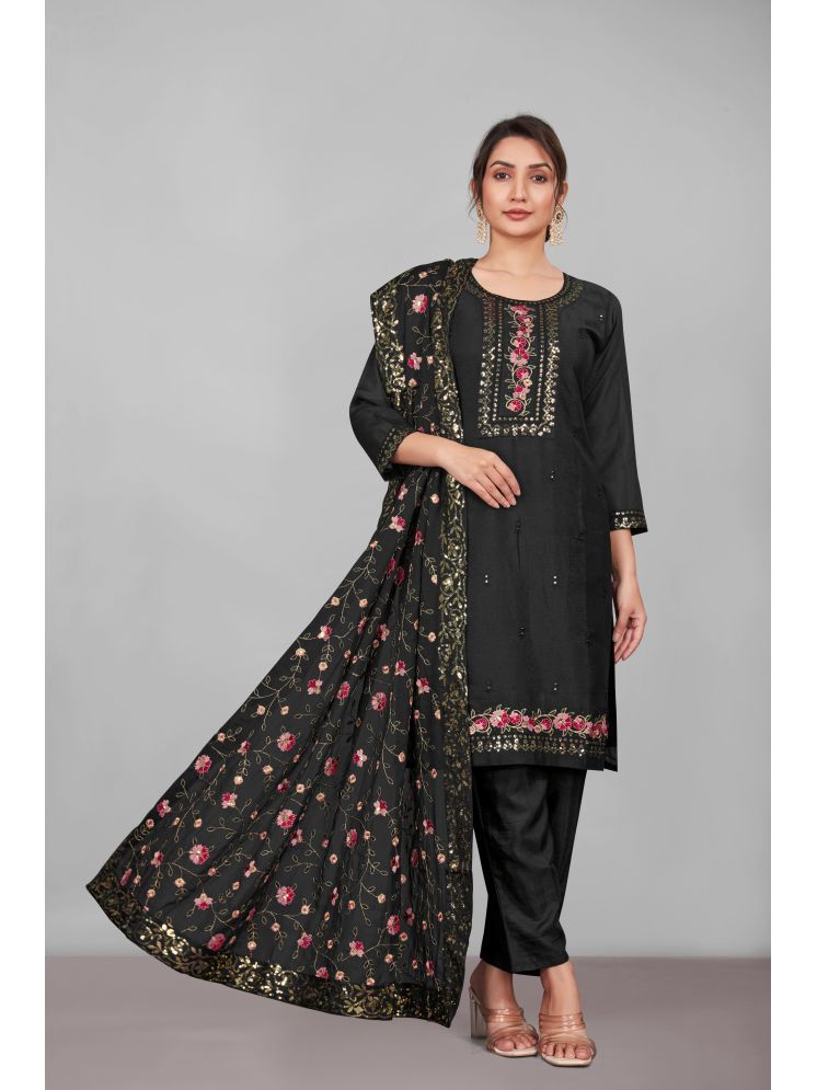     			Varni Fabrics Georgette Embellished Kurti With Patiala Women's Stitched Salwar Suit - Black ( Pack of 1 )