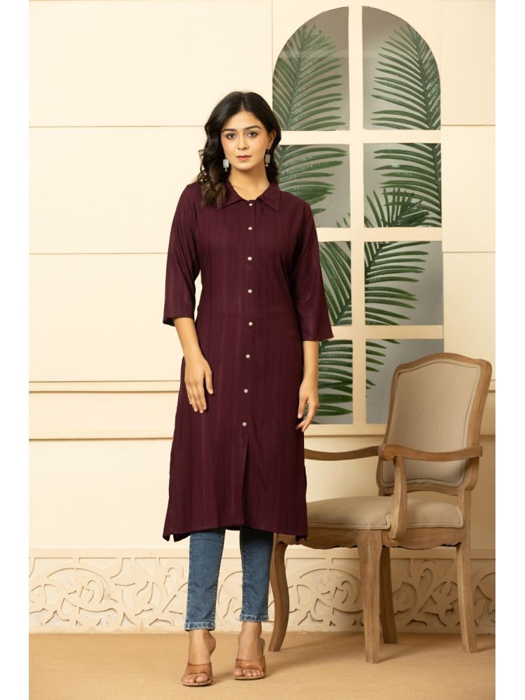     			Flamboyant Pack of 1 Rayon Striped Straight Women's Kurti - ( Wine )