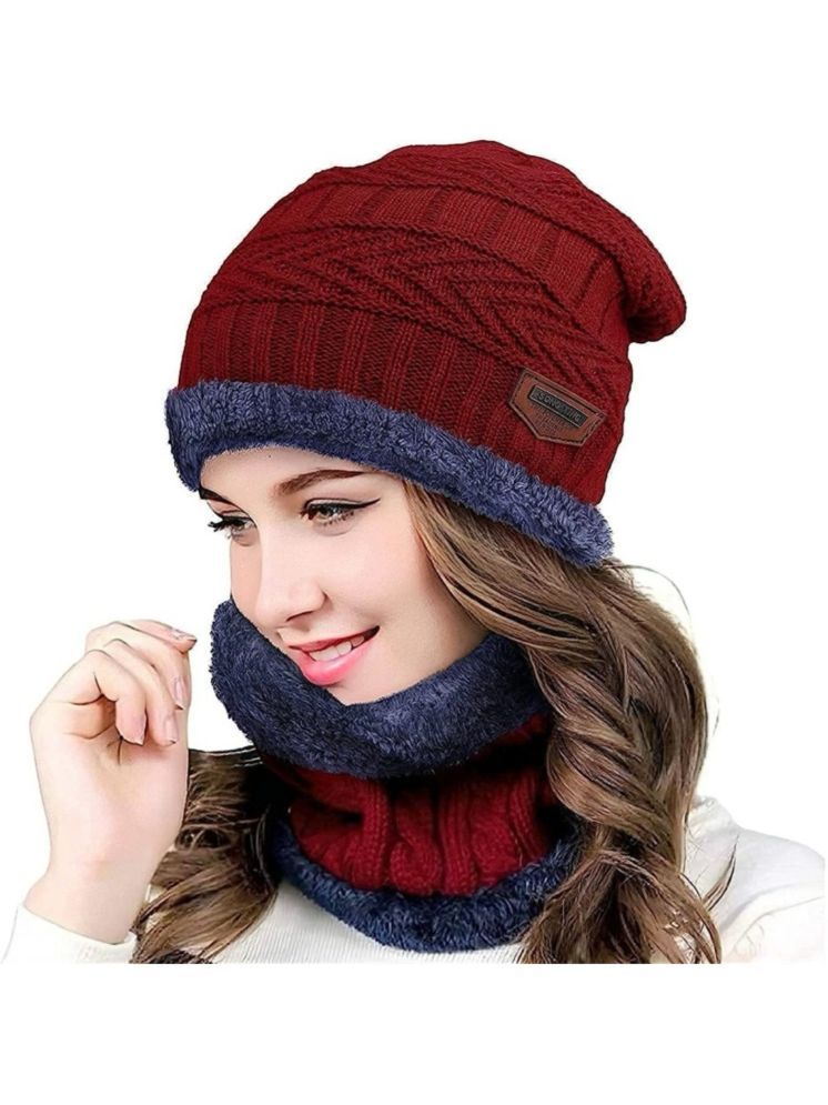     			ICONIC ME Maroon Woollen Women's Hat ( Pack of 1 )