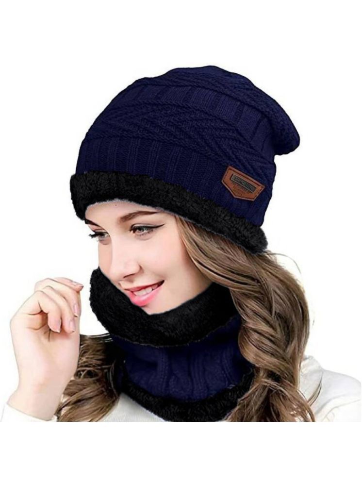     			ICONIC ME Navy Blue Woollen Women's Hat ( Pack of 1 )