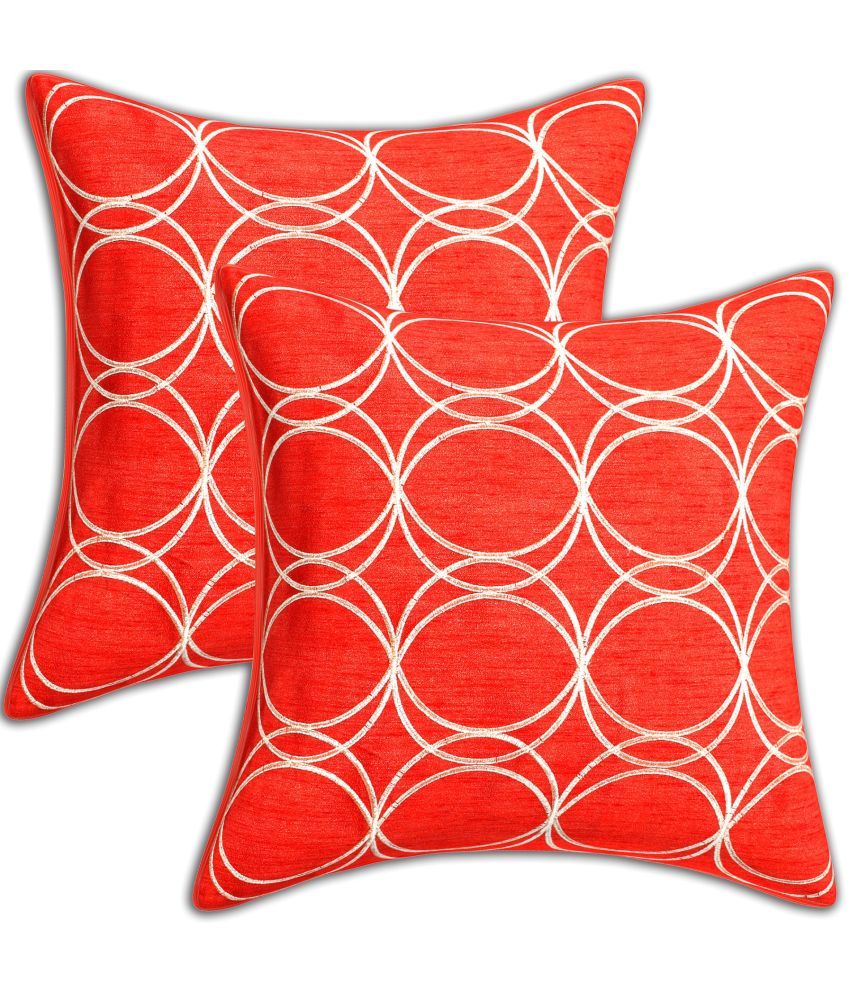     			INDHOME LIFE - Orange Set of 2 Silk Square Cushion Cover