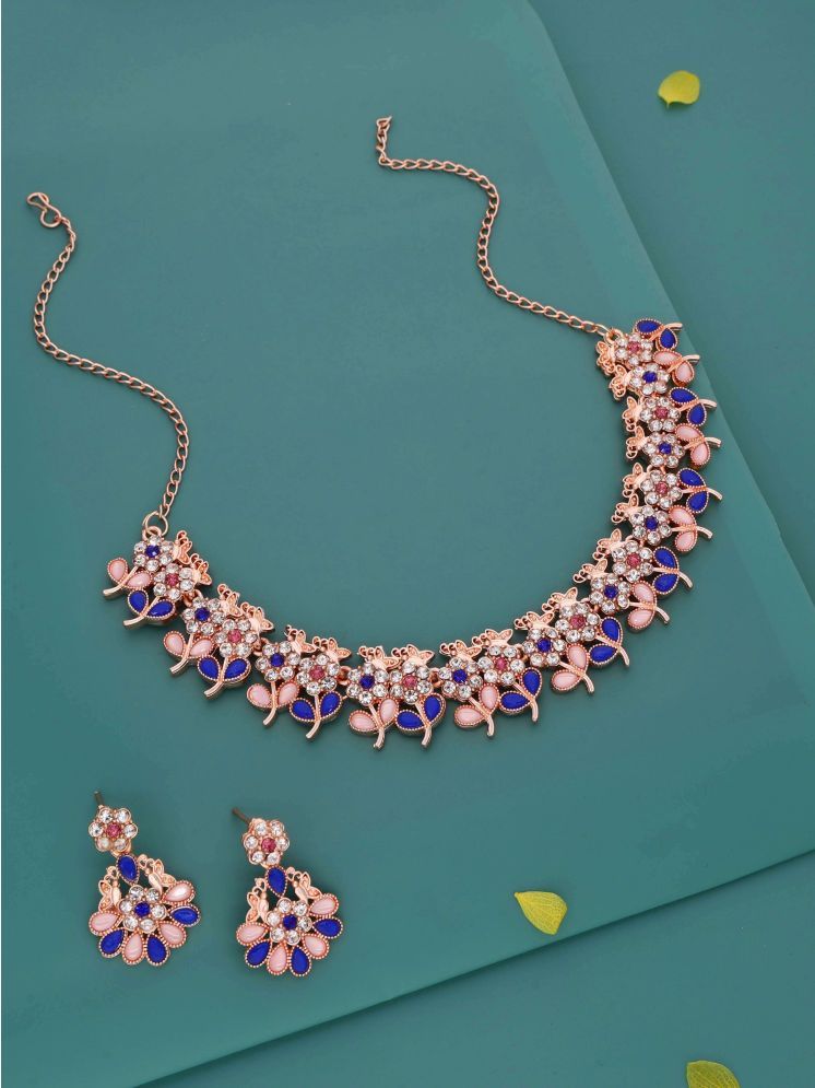     			Lyriss Fluorescent Pink Brass Necklace Set ( Pack of 1 )