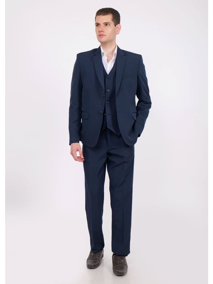     			SRN FASHION Cotton Blend Men's 3 Piece Suit - Navy ( Pack of 1 )