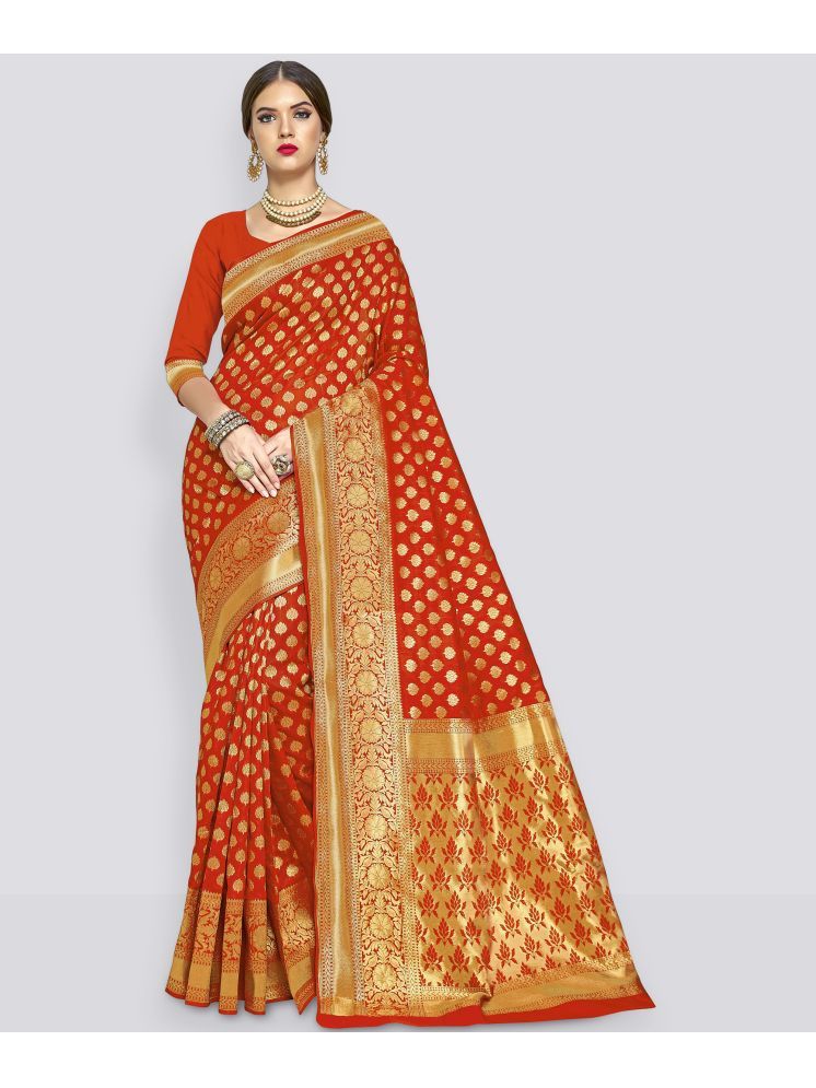     			Sariya Pack of 1 Jacquard Embellished Saree With Blouse Piece ( Orange )