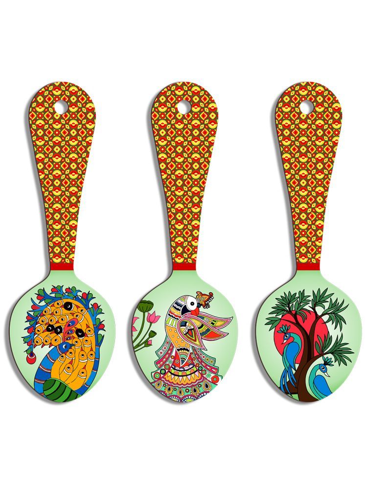     			Suveharts Wood Spoon Wall Hanging Designer Shape Decoratives Panel Multi - Pack of 3