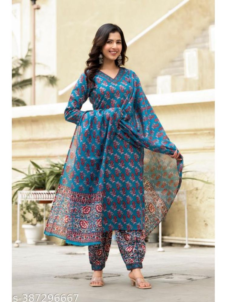     			TFF Rayon Printed Ethnic Top With Salwar Women's Stitched Salwar Suit - Blue ( Pack of 1 )