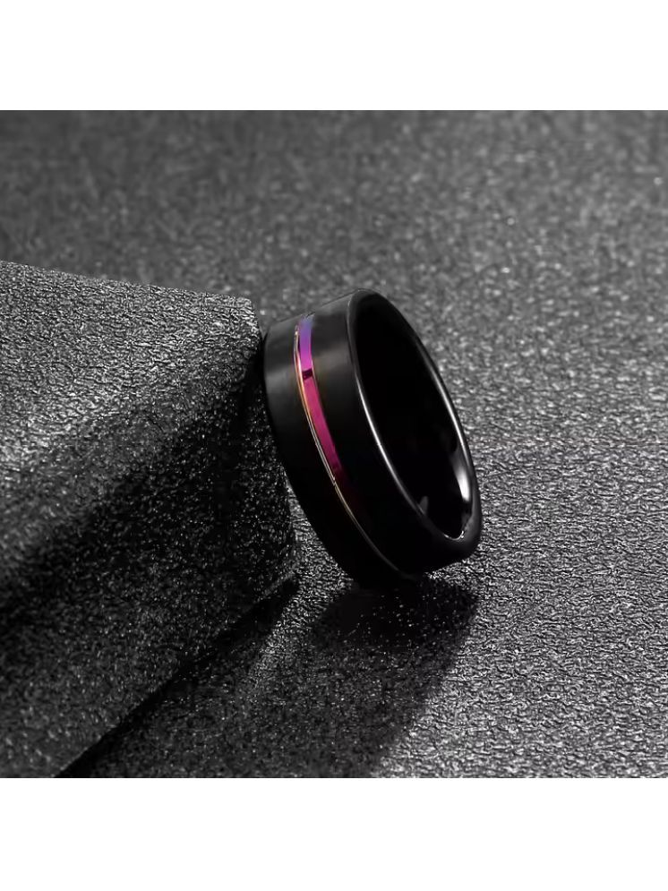     			Thrillz Black With Electric Colourful Line Ring For Women And Men Stainless Steel Ring For Women Men