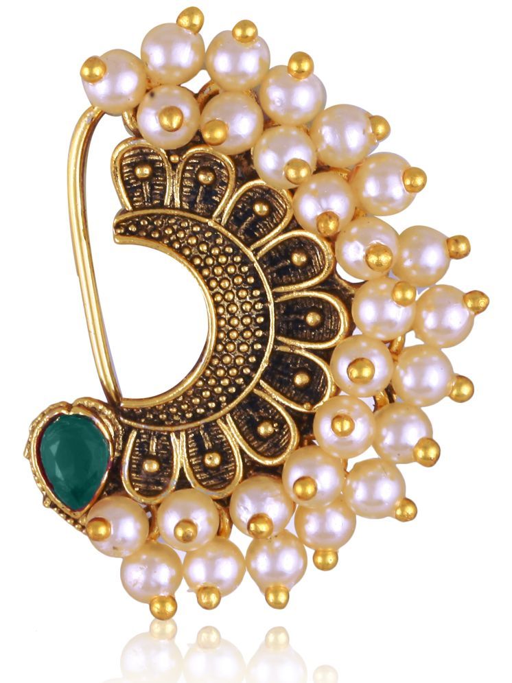     			Vivastri's Premium & Uniuqe Colourfull Pearl Beaded Alloy Gold Plated Nosepin For Women -VIVA1291NTH-PRESS-GREEN