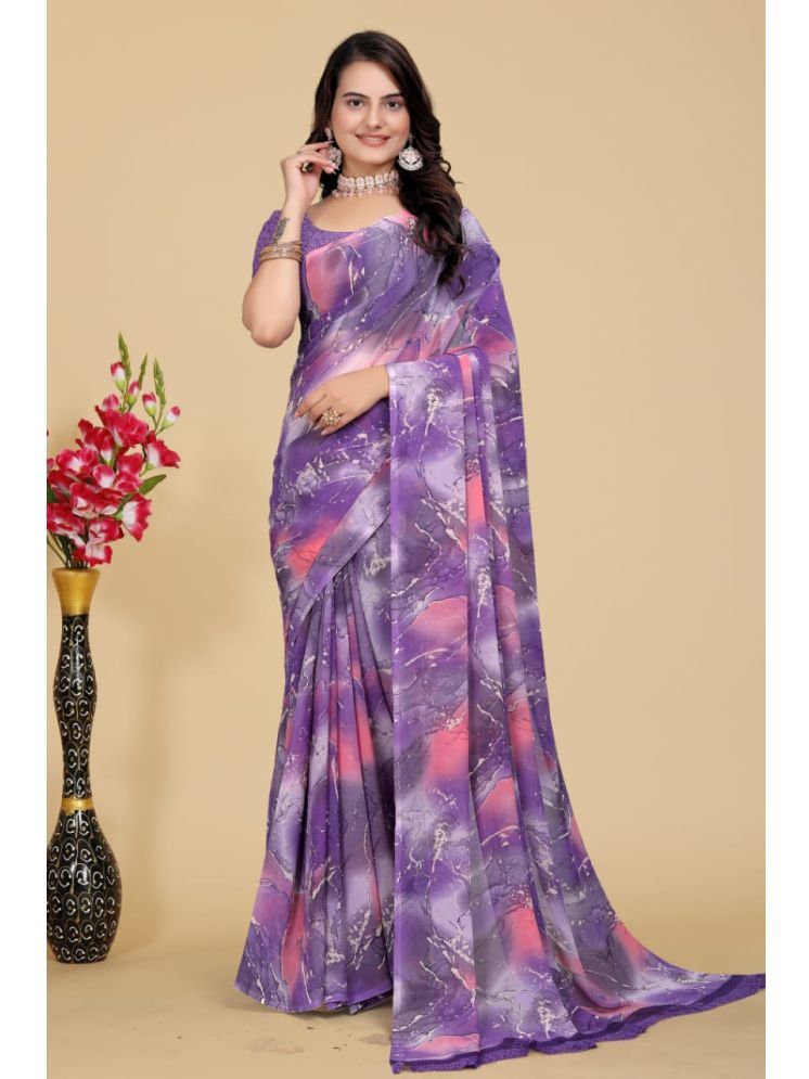     			Bhuwal Fashion Pack of 1 Georgette Dyed Saree With Blouse Piece ( Purple )