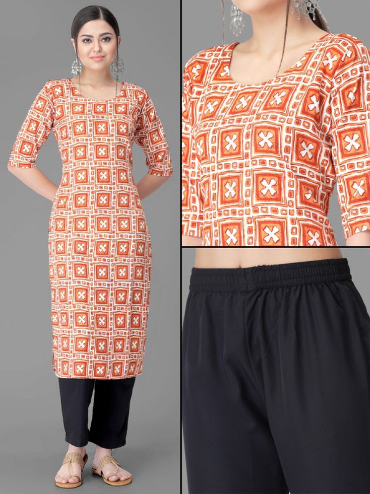     			Ethnic Basket Pack of 1 Crepe Printed A-line Women's Kurti - ( Orange )